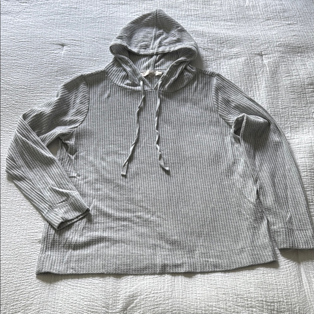 Loft Gray Hooded Waffle Weave Sweater